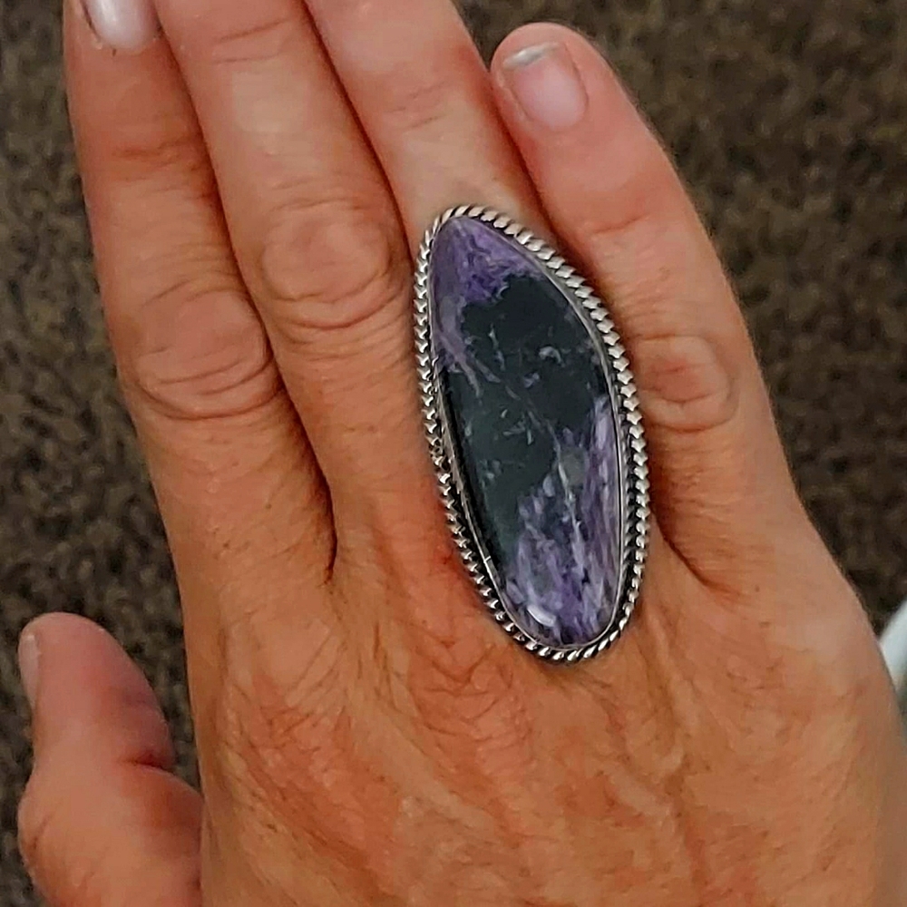 Sterling silver Charoite ring and pendant set